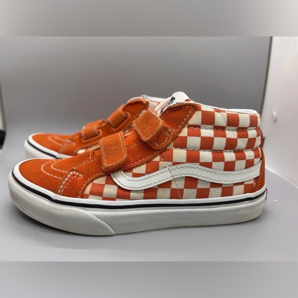 Vans Kids size 2 Orange Checkerboard Velcro Sneakers - Picture 3 of 5